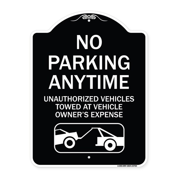 Signmission No Parking Anytime Unauthorized Vehicles Towed at Vehicle Owners Expense With Car, BW-1824-23764 A-DES-BW-1824-23764 - main